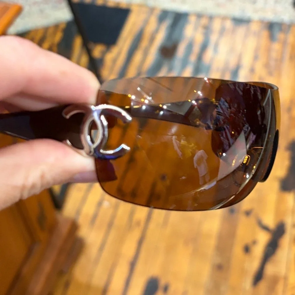 Chanel 4119 CC Rimless Shield Sunglasses Brown Gradient Italy Y2K